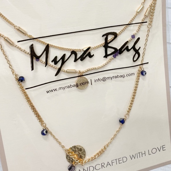 NWT Myra Bag Void Layered Necklace Jewelry Blue & Gold Color - Picture 3 of 3